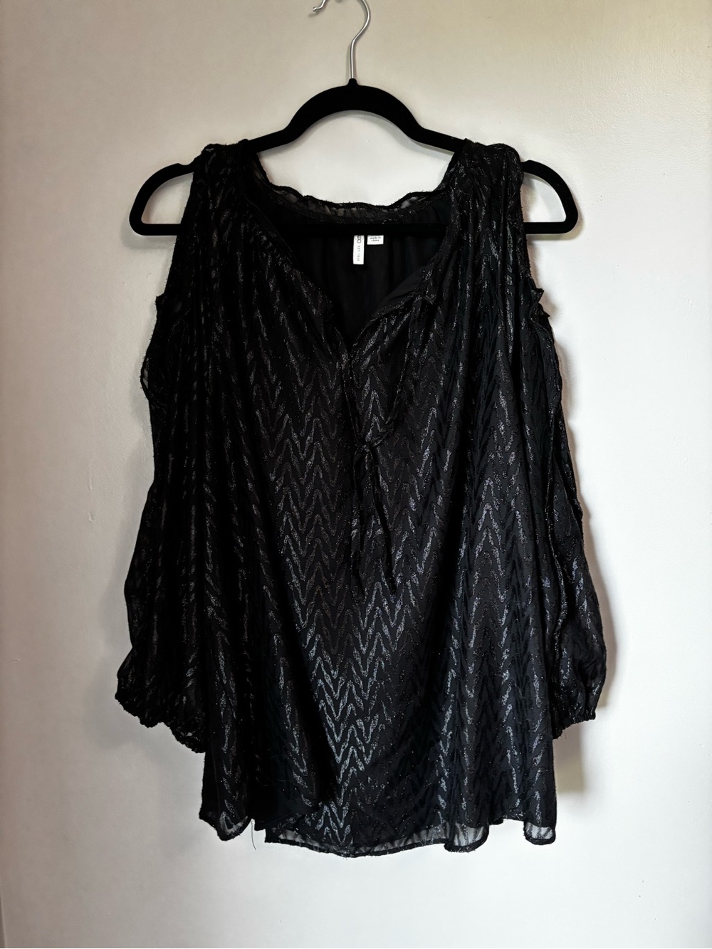 Cato Black Cold-Shoulder V-Neck Top with Chevron Sheen
